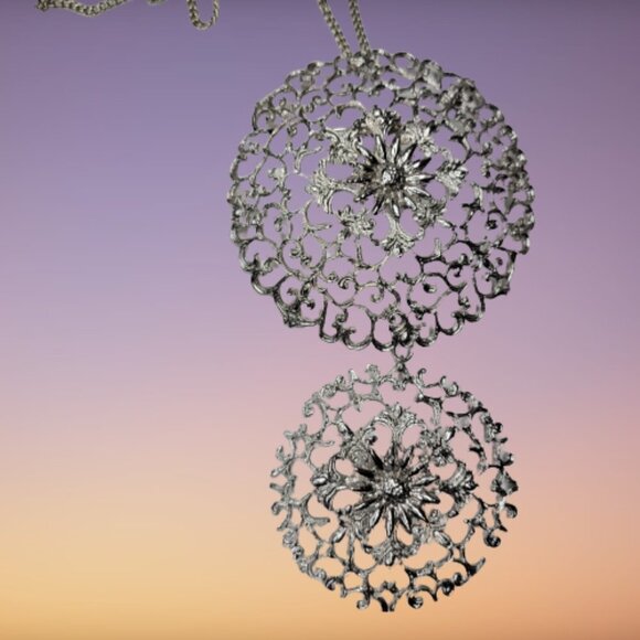 Silver Rhodium Filigree Pendant Necklace - Picture 1 of 12